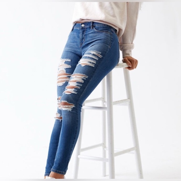 Pac Sun Ripped Distressed and Destroyed Jeggings - Picture 1 of 4